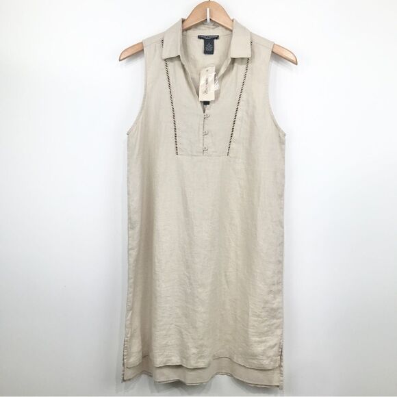 Chelsea & Theodore NEW 100% Linen Light Tan Sleeveless Mini Dress - Picture 1 of 12